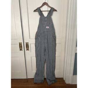 Round House Striped Conductor Overalls Mens Size 32x34 Blue White Workwear USA